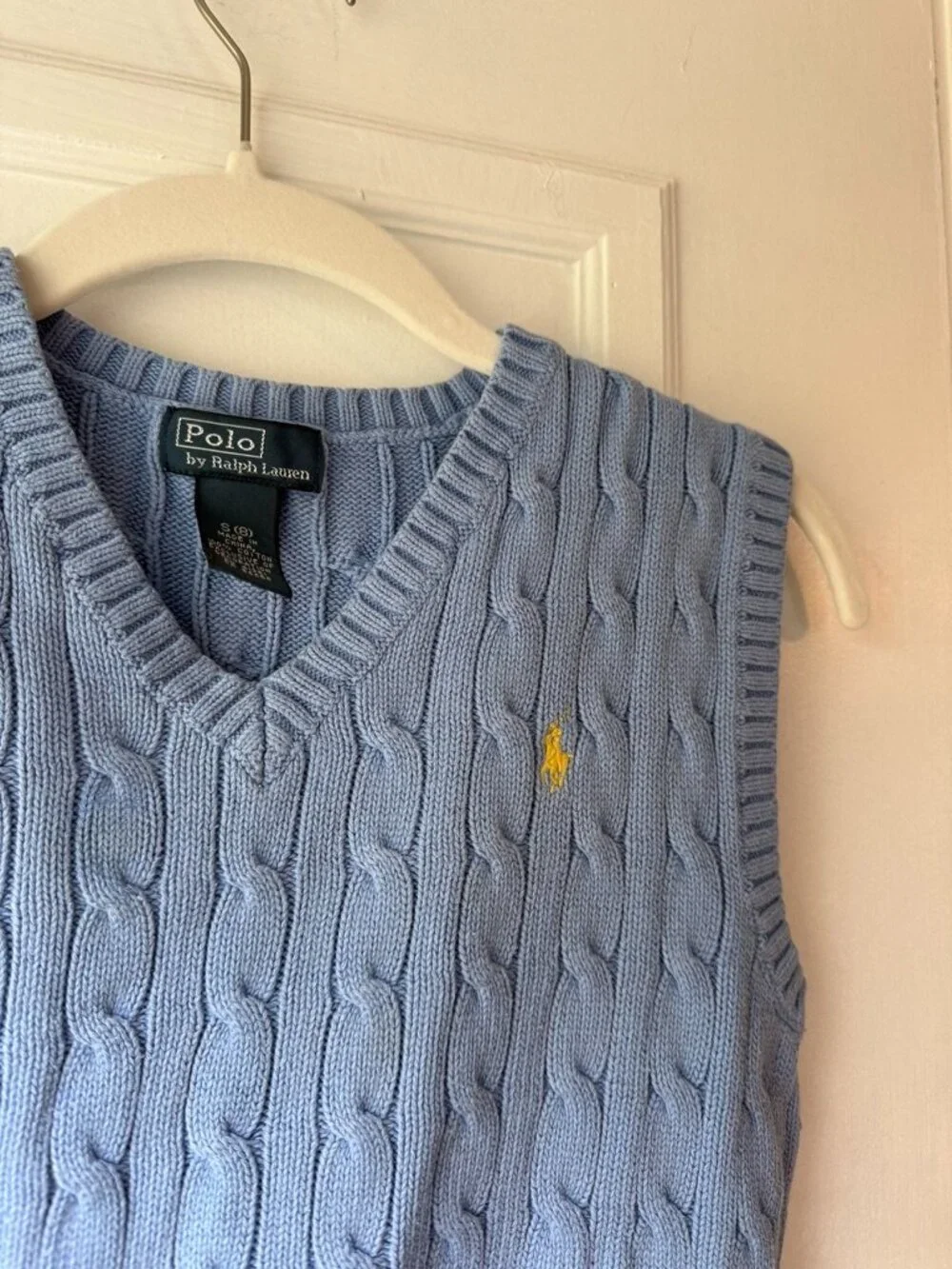 Polo Ralph Lauren Blue Cable Knit V-Neck Sweater Vest Youth Boy Size S 8